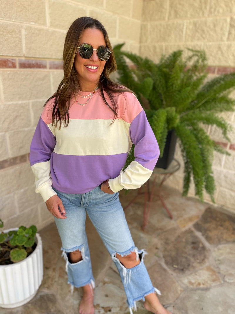 Hazel Blues® |  Finnley Colorblock Pullover in Four Colors