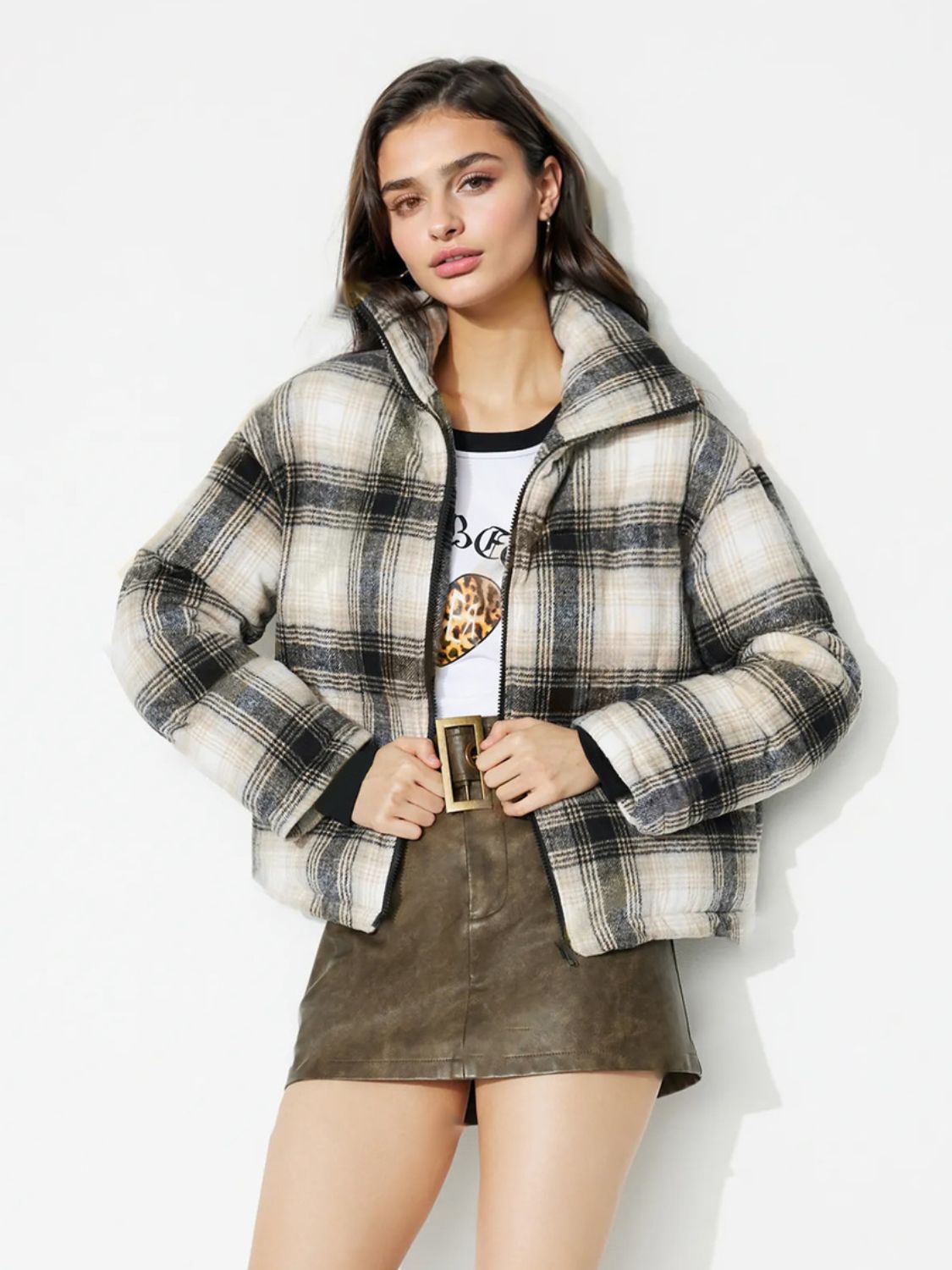 Hazel Blues® |  Plaid Zip Up Long Sleeve Jacket