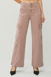 Hazel Blues® |  RISEN High Rise Wide Leg Cargo Jeans