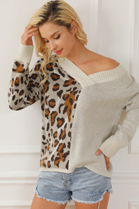 Hazel Blues® |  Leopard V Neck Drop Shoulder Sweater