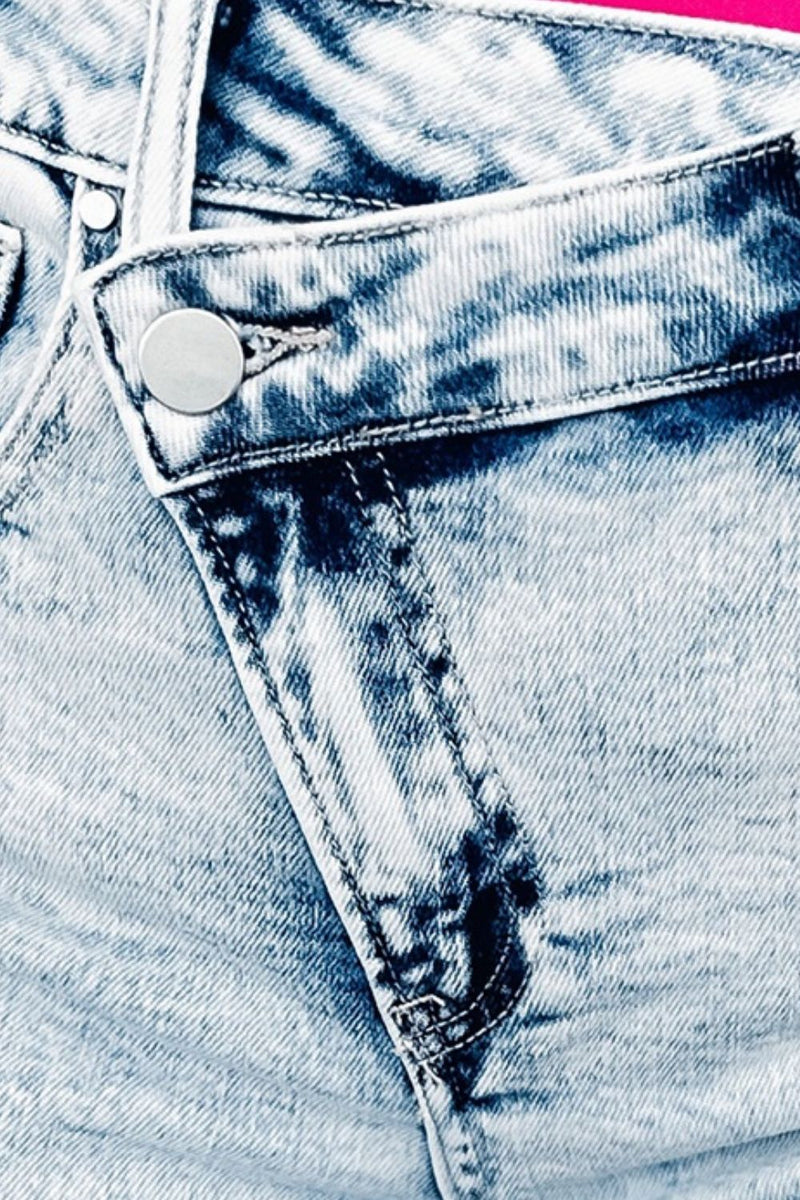 Hazel Blues® |  Raw Hem Buttoned Denim Shorts with Pockets