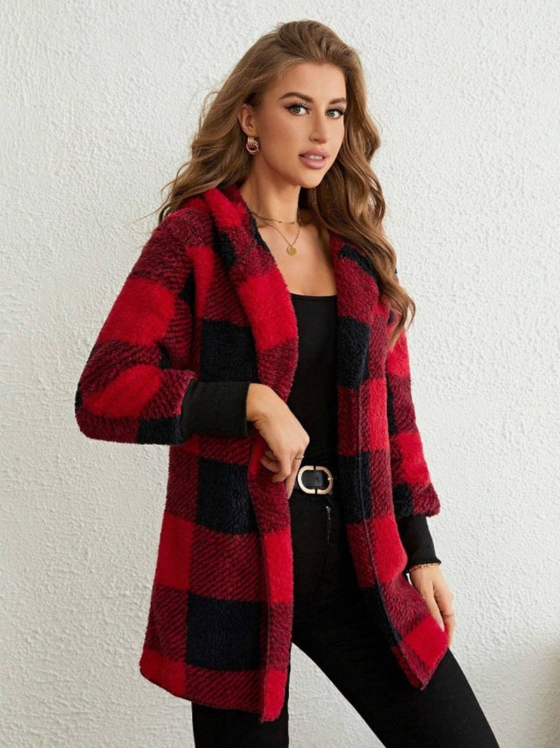 Hazel Blues® |  Plaid Long Sleeve Hooded Coat