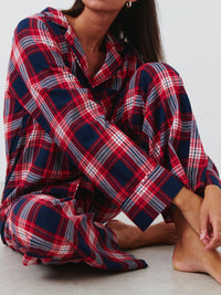 Hazel Blues® |  Plaid Collared Neck Button Up Top and Pants Lounge Set