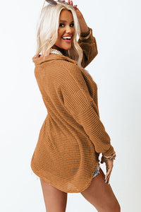 Hazel Blues® |  Waffle-Knit Collared Neck Long Sleeve Shirt