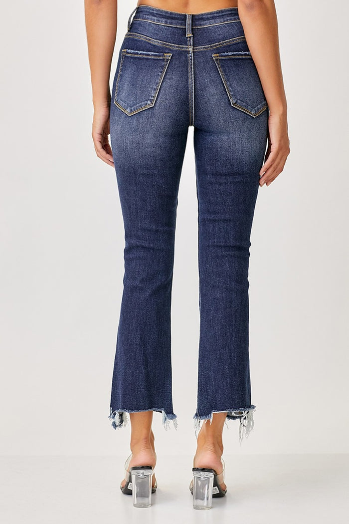 Hazel Blues® |  Risen Frayed Hem Cropped Straight Jeans