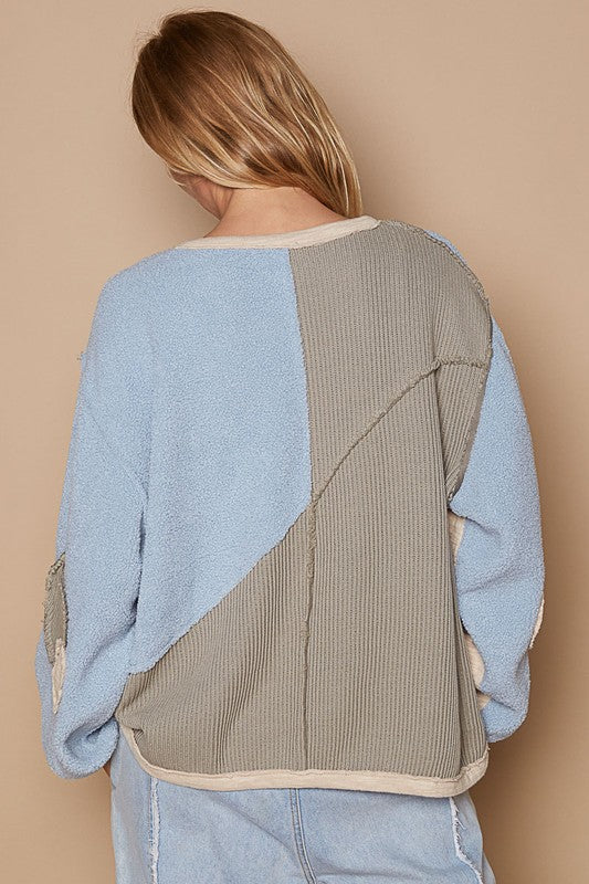 Hazel Blues® |  POL Color Block Half Zip Dropped Shoulder Sweatshirt