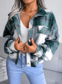 Hazel Blues® |  Plaid Collared Neck Long Sleeve Jacket