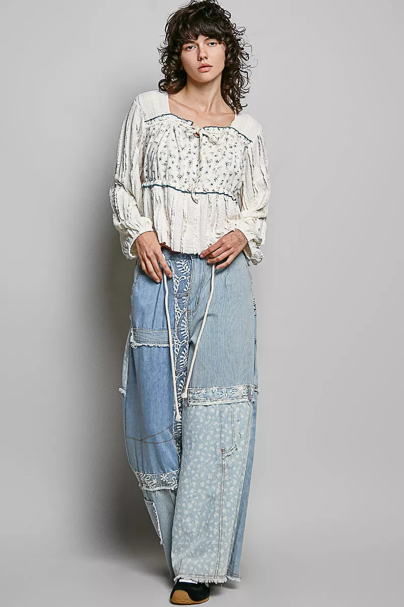 POL Square Neck Lace Long Balloon Sleeve Top – Hazel Blues®