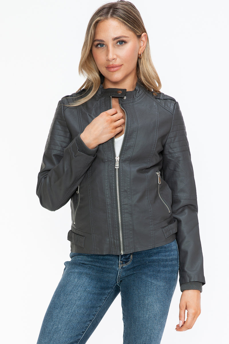 Hazel Blues® |  Snobbish PU Leather Biker Jacket with Side Zip Pockets