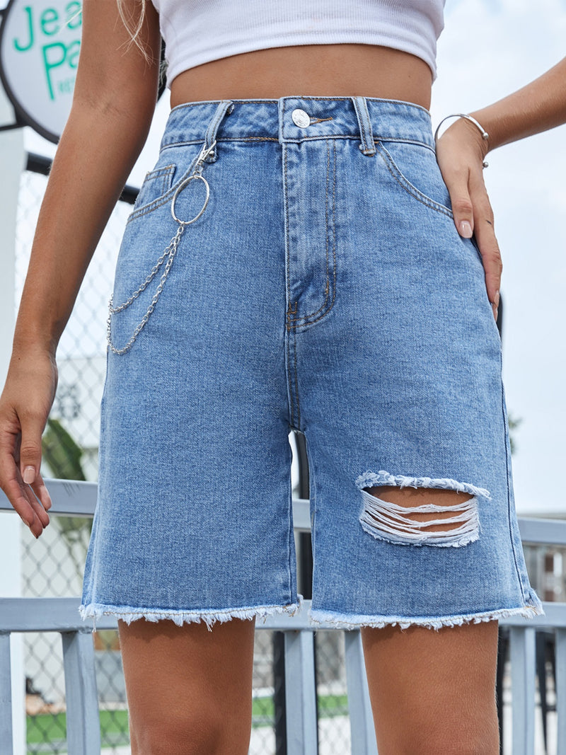 Hazel Blues® |  Distressed Raw Hem Denim Shorts