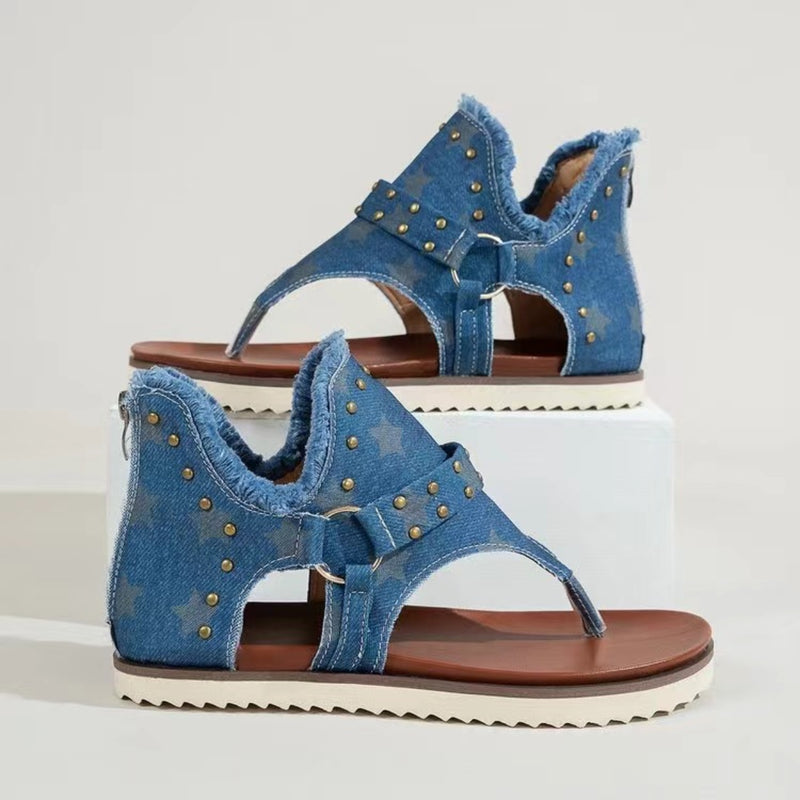 Hazel Blues® |  Studded Raw Hem Flat Sandals