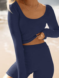 Hazel Blues® |  Scoop Neck Long Sleeve Top and Shorts Set