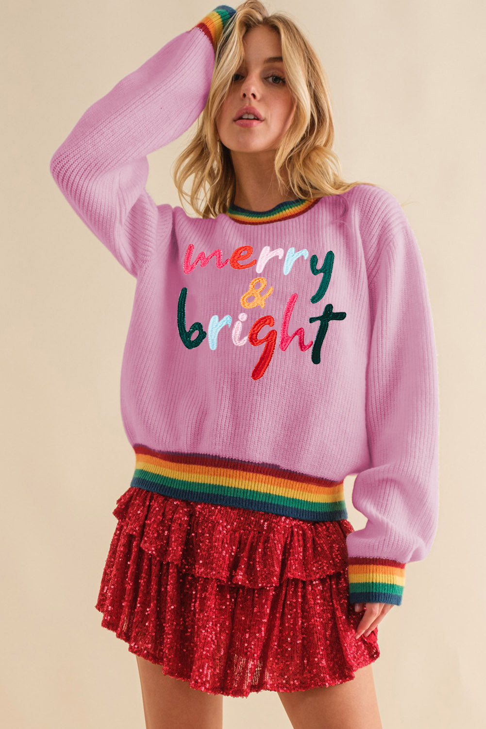 Hazel Blues® |  MERRY & BRIGHT Ribbed Round Neck Sweater