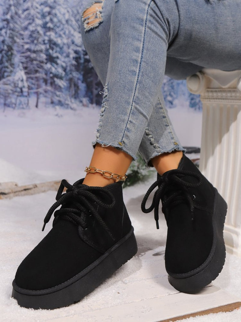 Hazel Blues® |  Lace Up Round Neck Platform Suede Boots