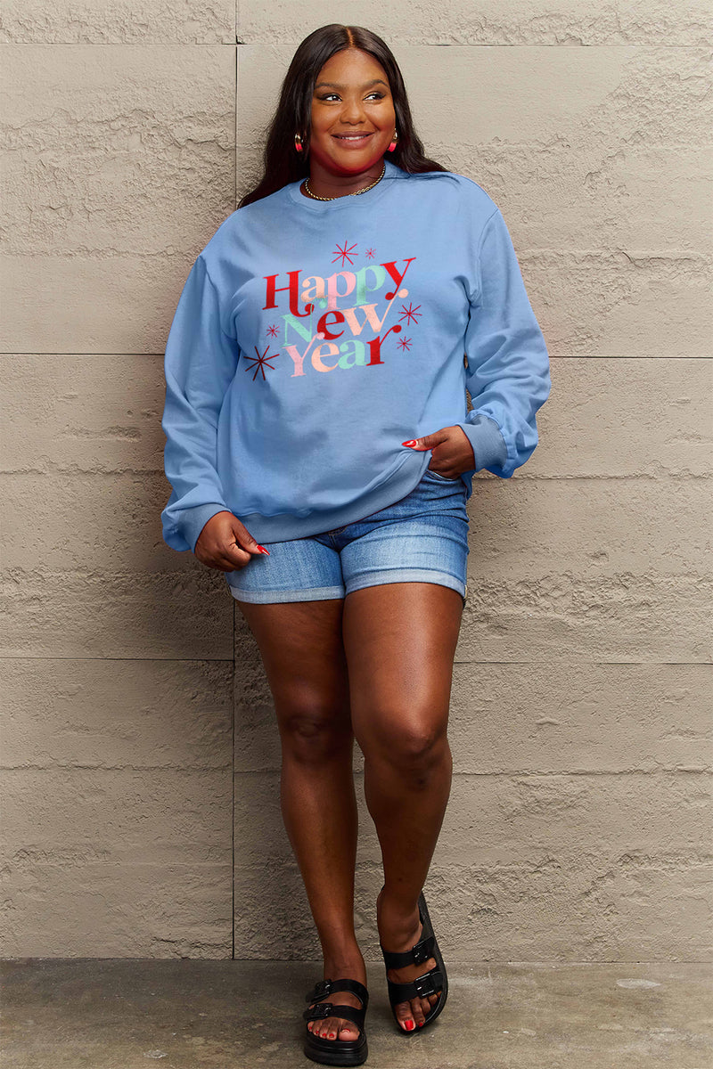 Hazel Blues® |  HAPPY NEW YEAR Round Neck Sweatshirt