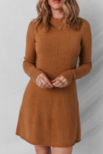 Hazel Blues® |  Straw Yellow Ribbed Detail Solid Color Mini Sweater Dress