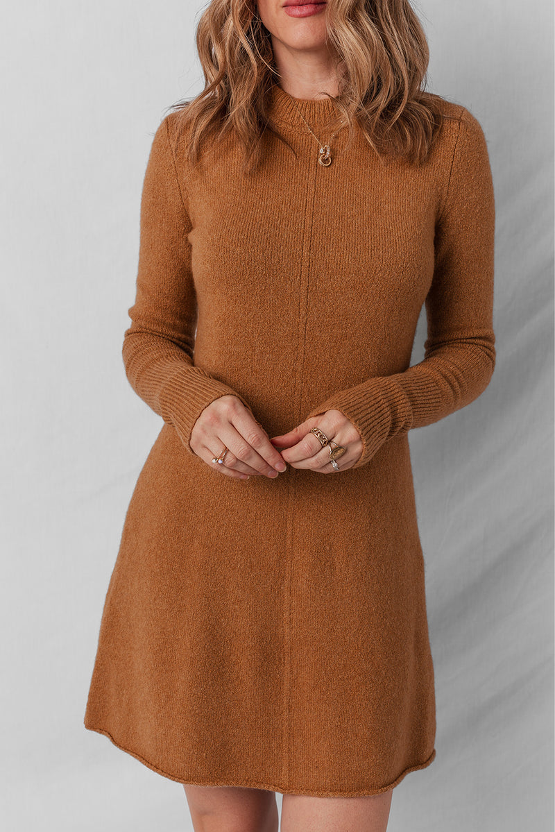 Hazel Blues® |  Straw Yellow Ribbed Detail Solid Color Mini Sweater Dress