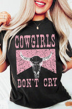 Hazel Blues® |  Black COWGIRL DONT CRY Steer Head Print Short Sleeve Top
