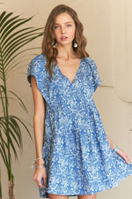 Hazel Blues® |  ADORA Printed V-Neck Ruffle Sleeve Mini Dress