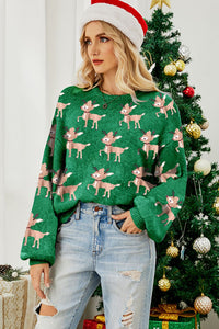 Hazel Blues® |  Reindeer Round Neck Drop Shoulder Sweater