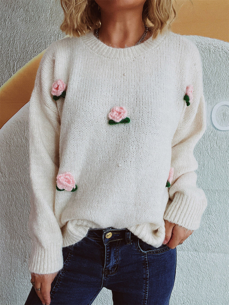 Hazel Blues® |  Flower Round Neck Long Sleeve Sweater