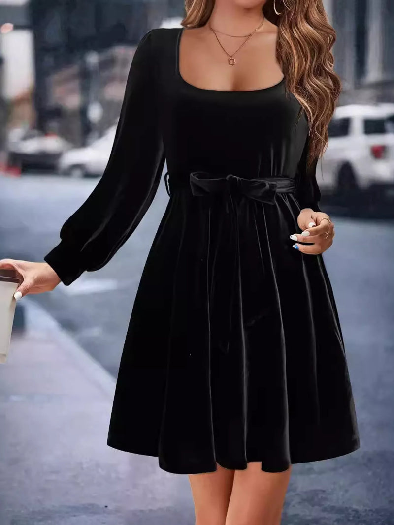 Hazel Blues | Velvet Long Sleeve A-Line Dress Black / S Hazel Blues | Velvet Long Sleeve A-Line Dress Black / S