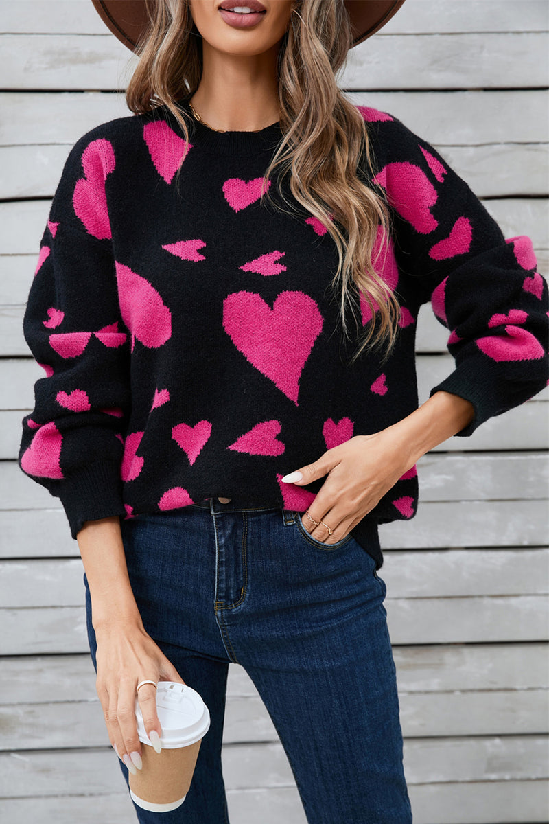 Hazel Blues® |  Angel Wings Heart Contrast Round Neck Long Sleeve Sweater