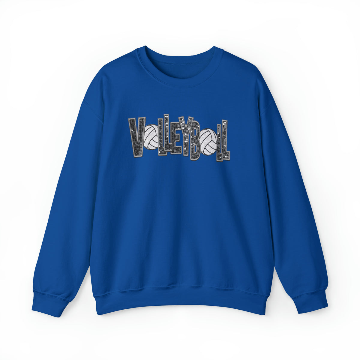 3Blues Designs |   Hazel Blues® |  Volleyball Faux Chenille Sequin Patches Sweatshirt: Charcoal