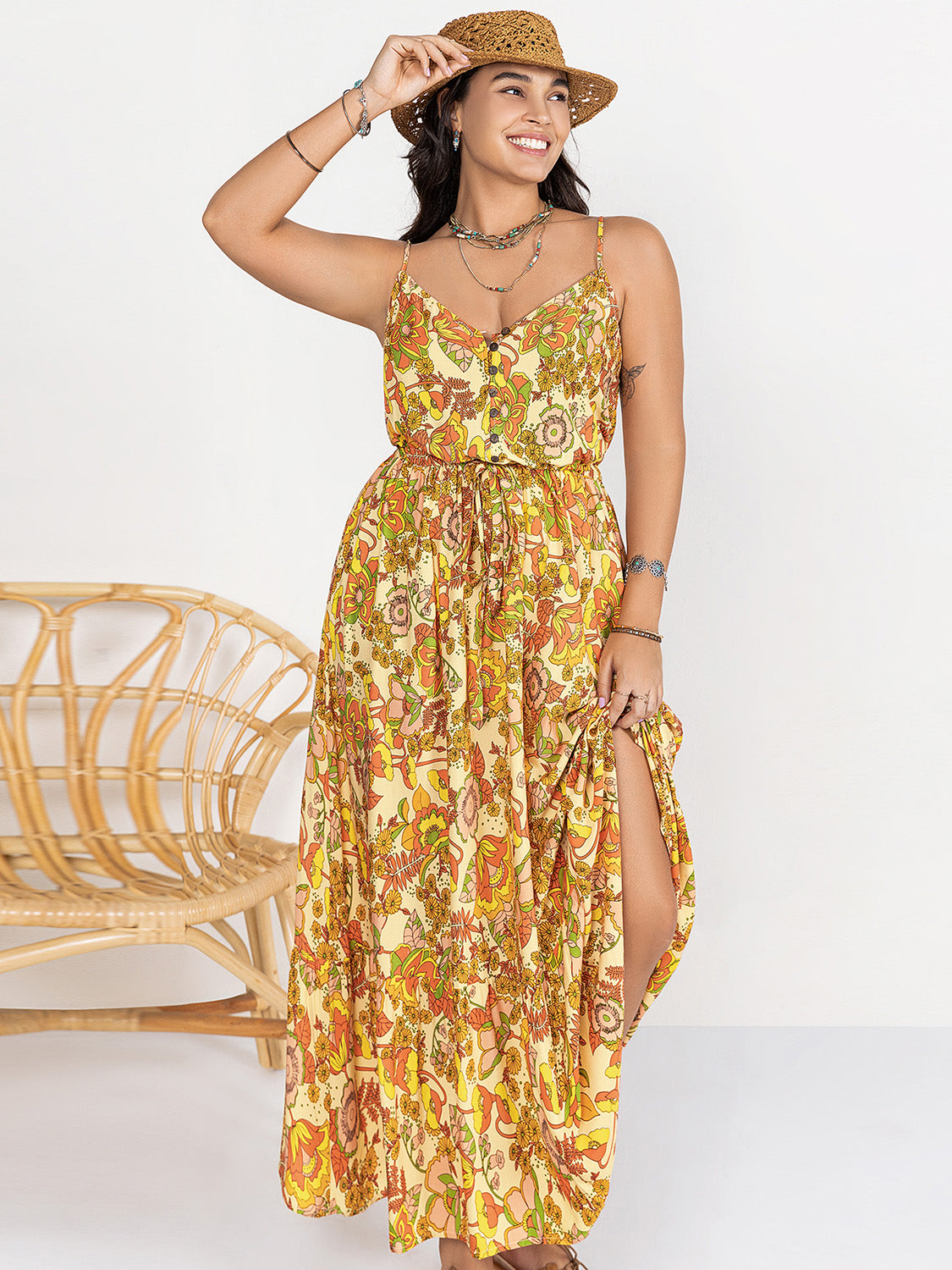 Hazel Blues® | Printed V-Neck Maxi Cami Dress