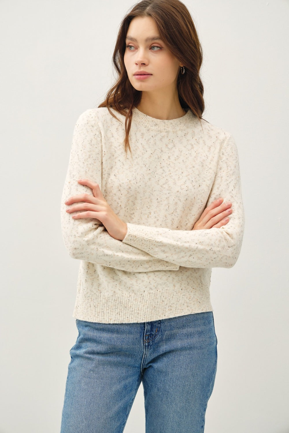 Hazel Blues® |  Be Cool Heathered Round Neck Long Sleeve Sweater