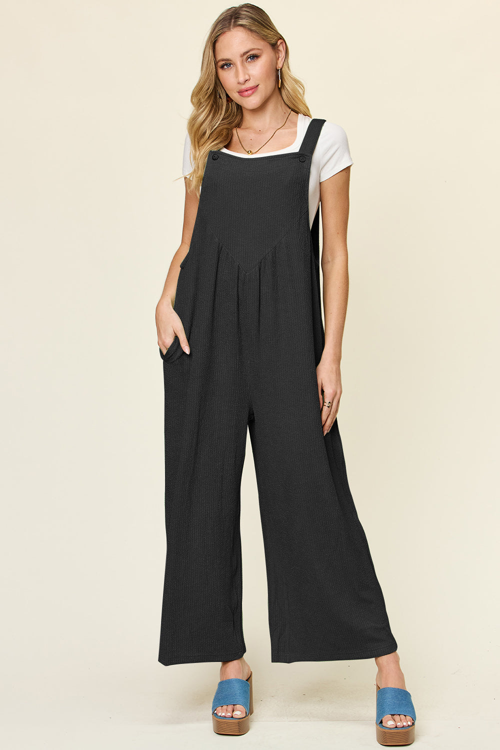 Hazel Blues® |  Double Take Texture Sleeveless Wide Leg Overall