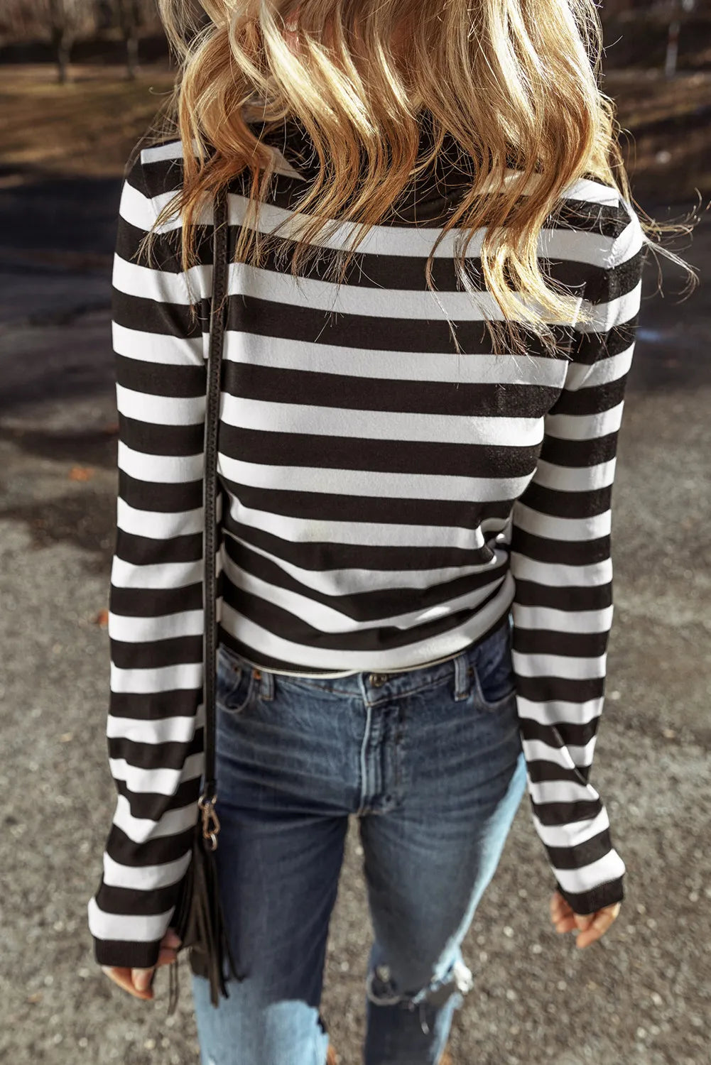 Hazel Blues® |  Striped Turtleneck Long Sleeve Knit Top