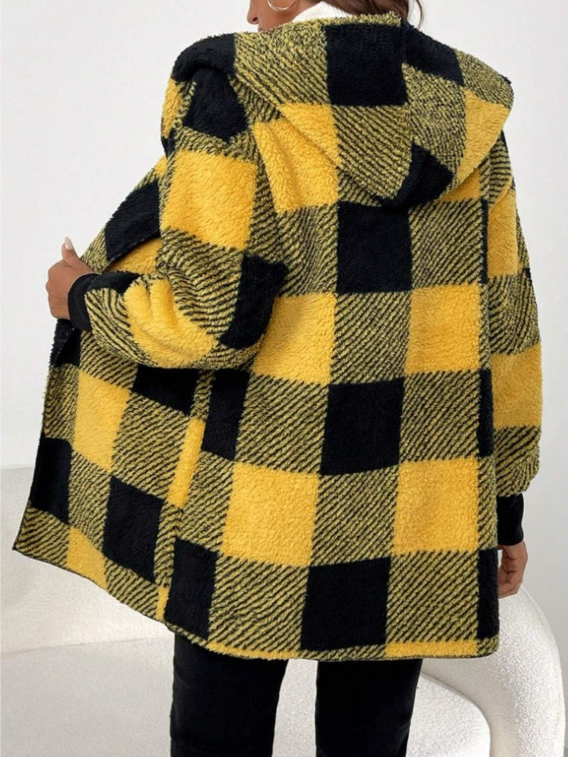 Hazel Blues® |  Plaid Long Sleeve Hooded Coat