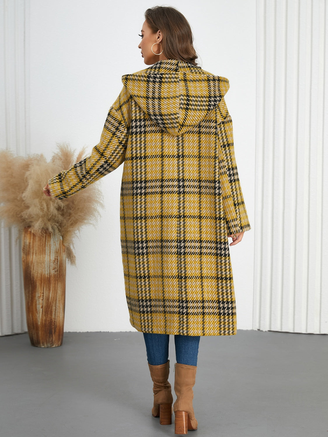 Hazel Blues® |  Plaid Double-Breasted Long Sleeve Longline Coat