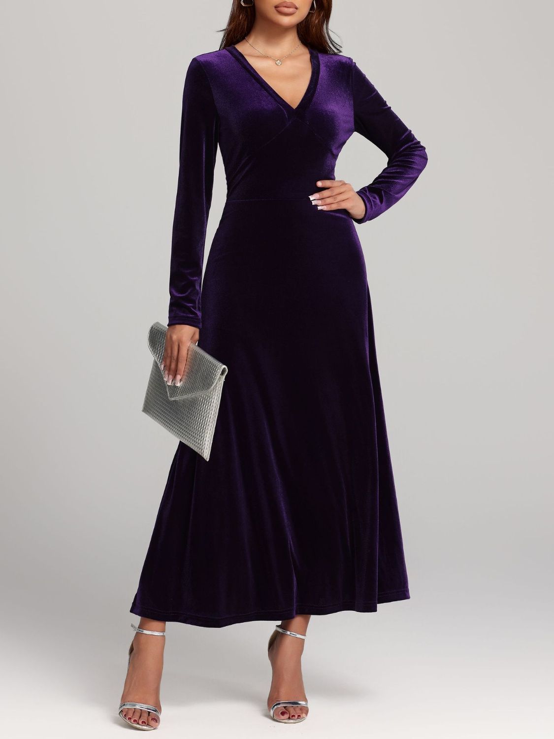 Hazel Blues® |  V-Neck Long Sleeve Velvet Dress