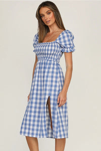 Hazel Blues® |  Slit Plaid Short Sleeve Midi Dress