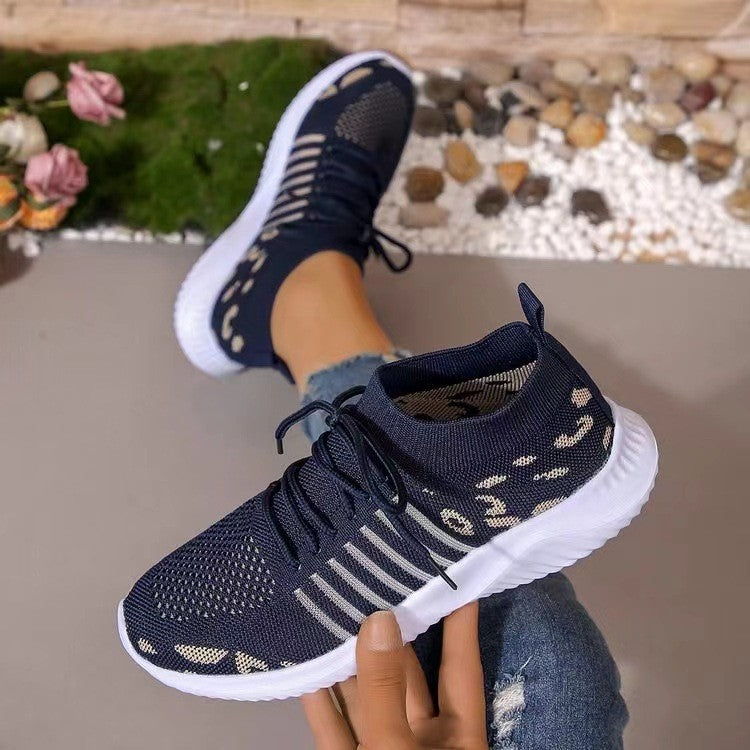 Hazel Blues® |  Breathable Leopard Mesh Lace Up Sneakers