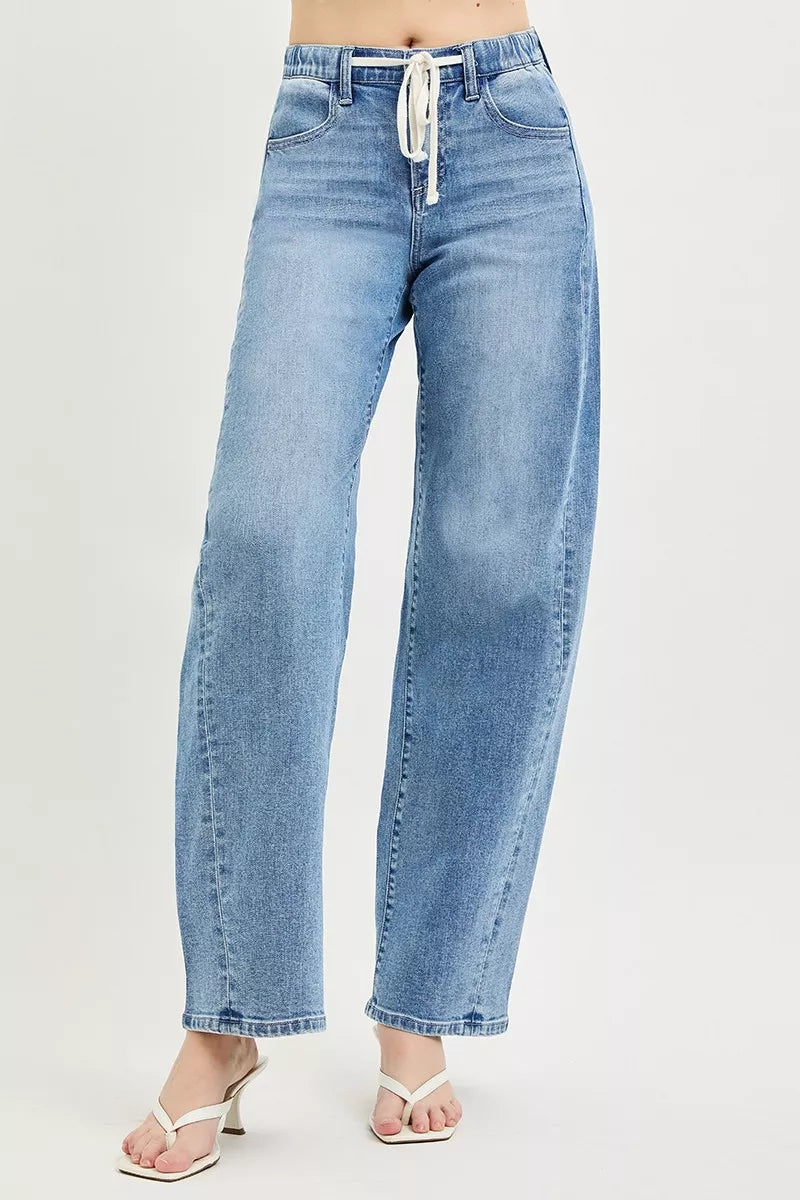 Hazel Blues® | RISEN Relaxed Fit Drawstring Waist Jeans