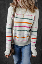 Hazel Blues® |  Striped Round Neck Dropped Shoulder Sweater