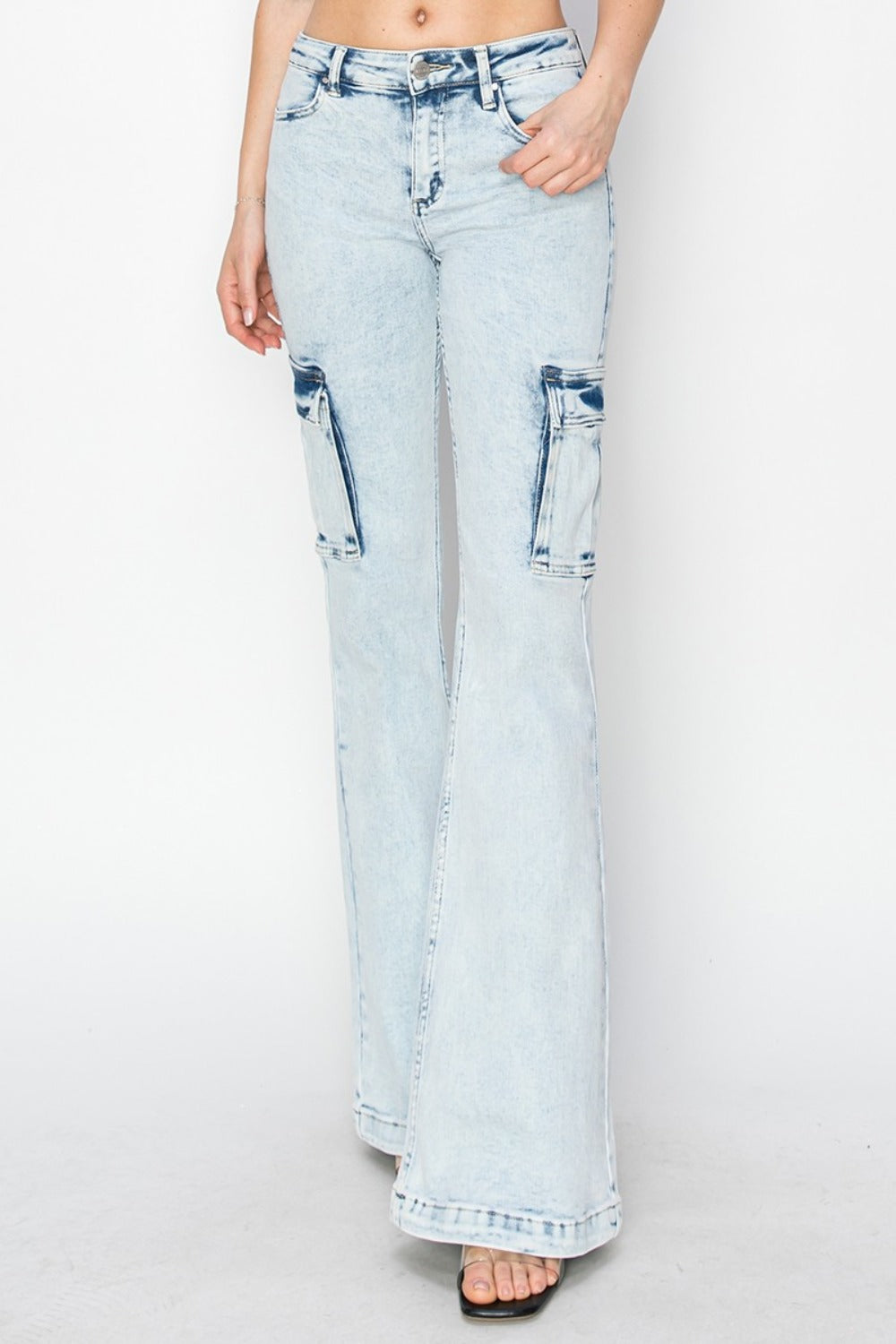 Hazel Blues® |  RISEN High Rise Cargo Flare Jeans