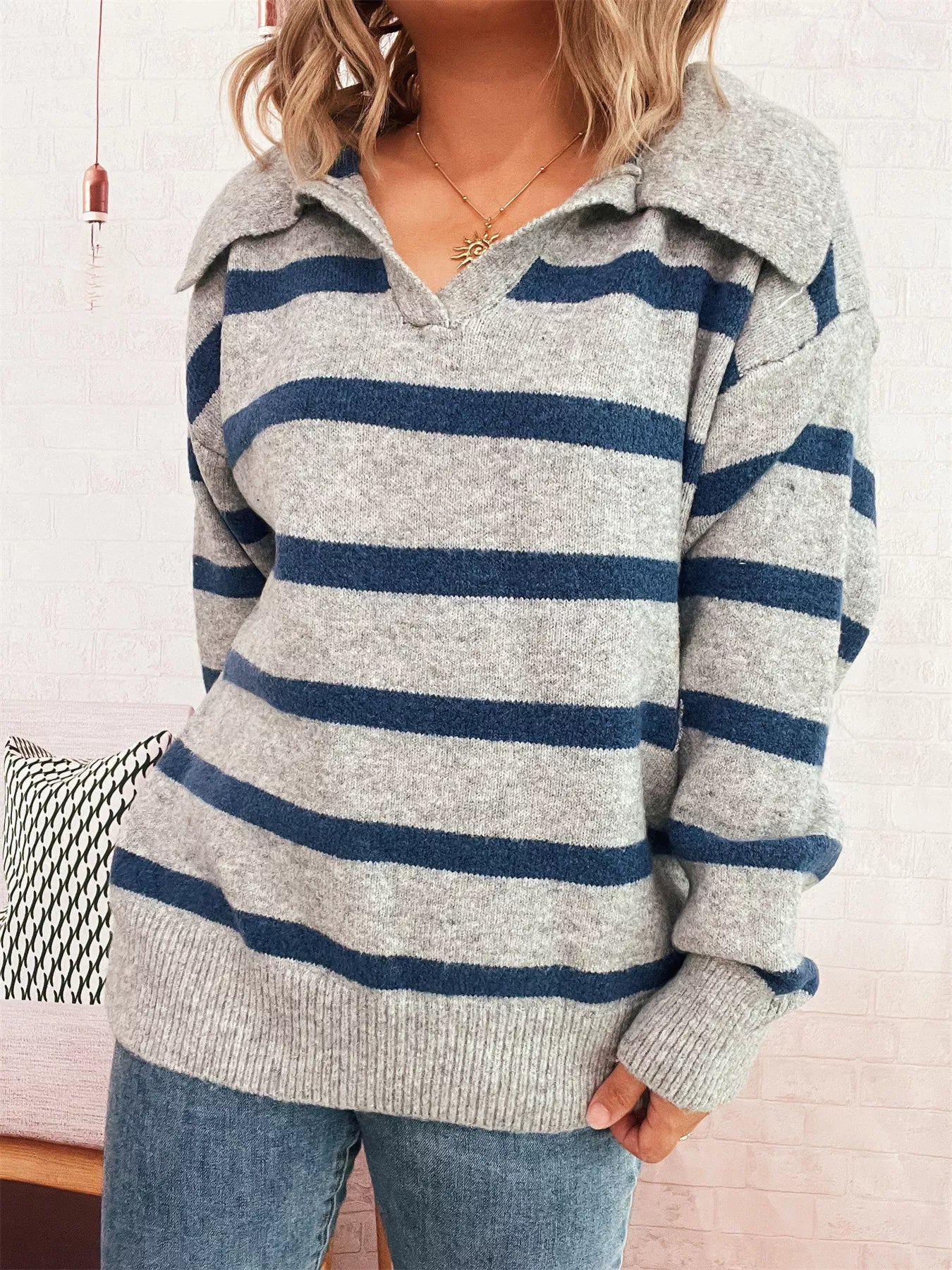 Striped Dropped Shoulder Sweater – Hazel Blues®