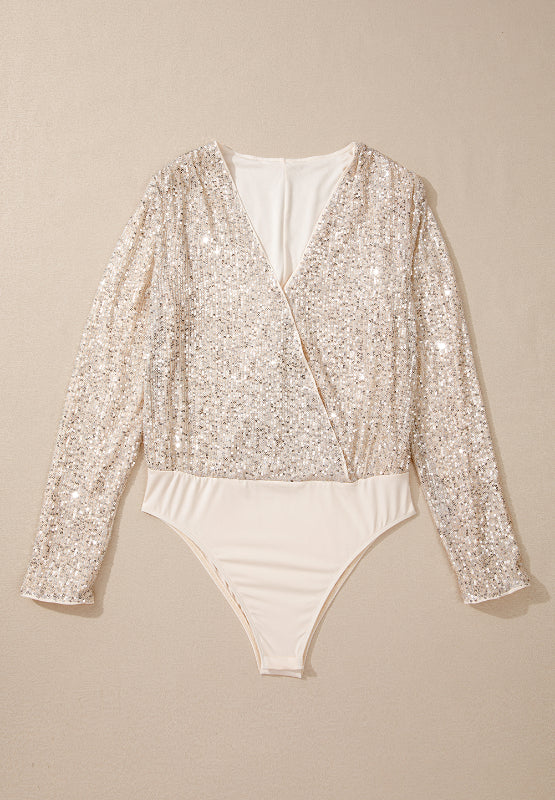 Hazel Blues® |  Sequin Surplice Long Sleeve Bodysuit