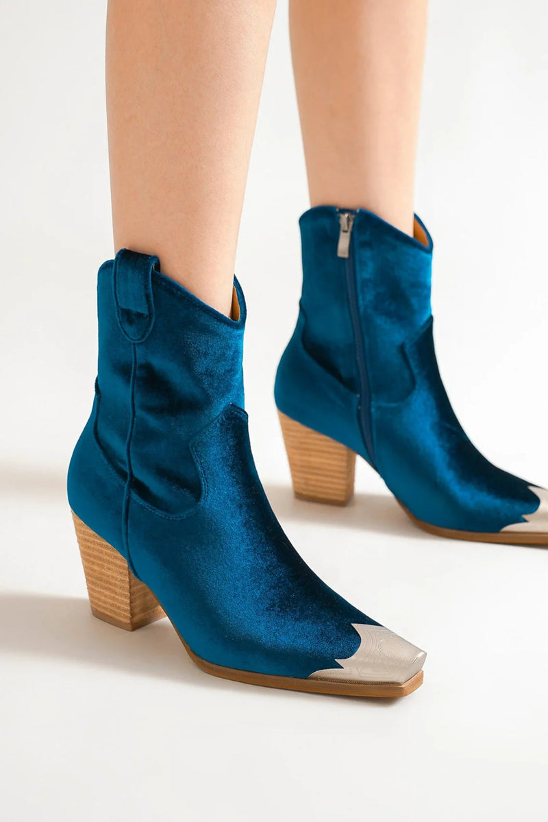 Hazel Blues® |  Beast Fashion Velvet Block Heel Boots with Side Zippers