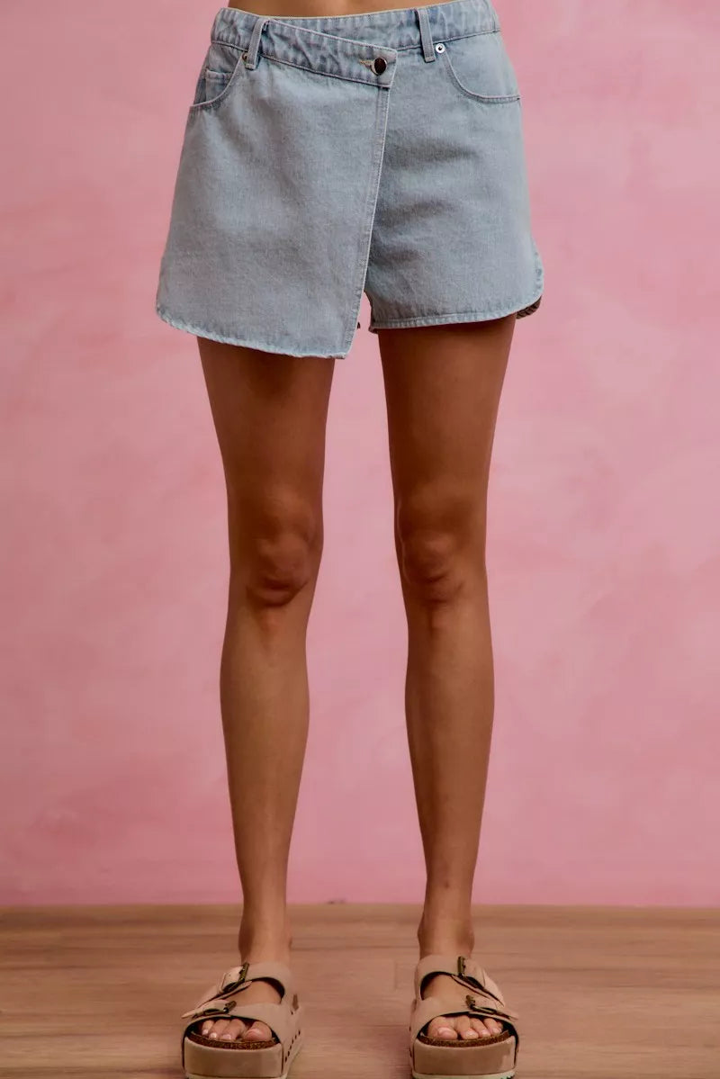SO ME Washed Denim Wrap Skorts – Hazel Blues®