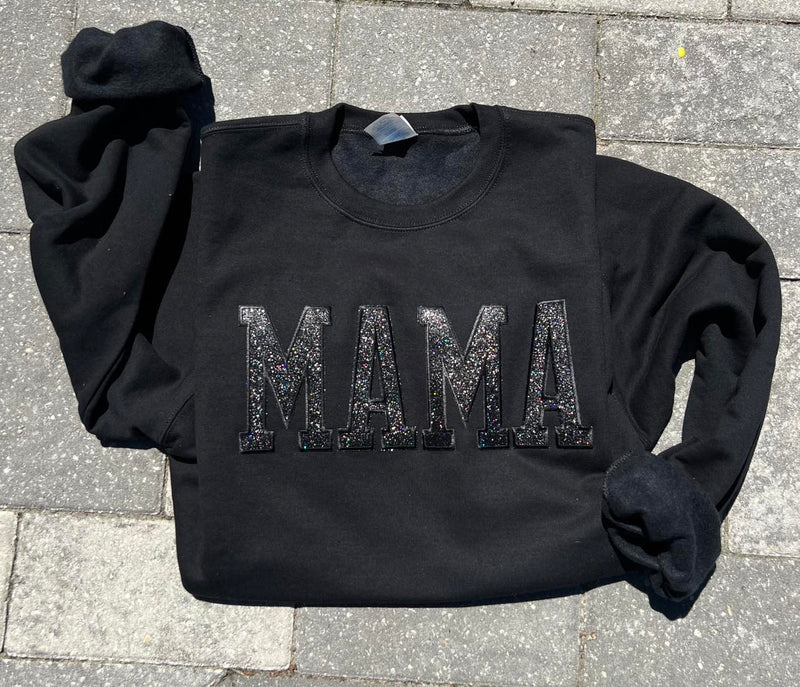 Hazel Blues® |  MAMA GLITTER EMBROIDERED PATCHES SWEATSHIRT