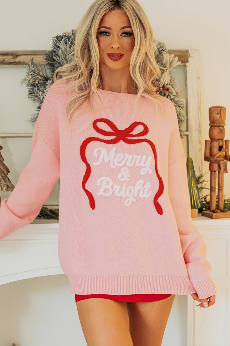 Gossamer Pink Drop-Shoulder Round-Neck Towel Embroidery Slogan