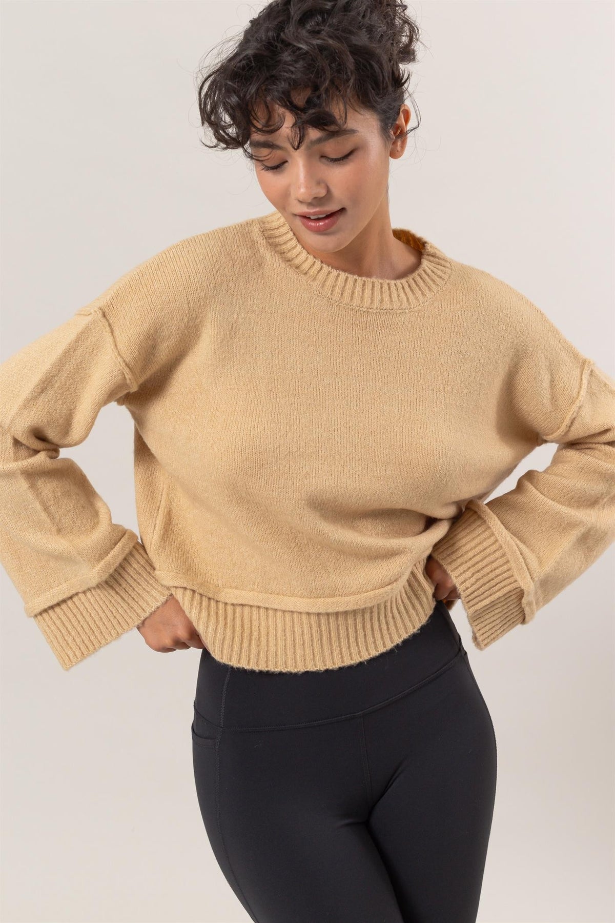 Hazel Blues® |  HYFVE Round Neck Dropped Shoulder Ribbed Sweater