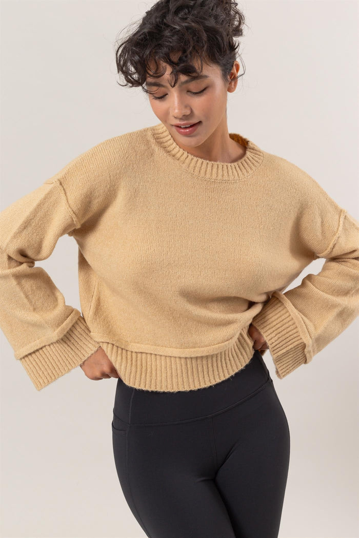 Hazel Blues® |  HYFVE Round Neck Dropped Shoulder Ribbed Sweater