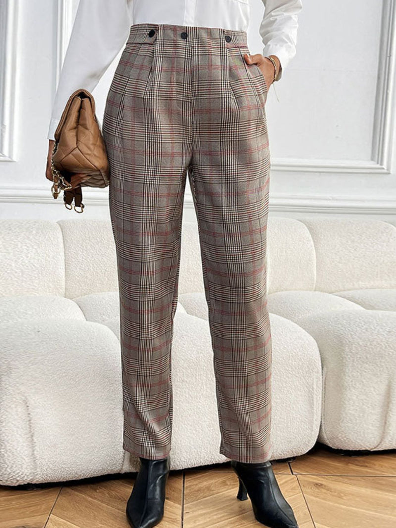 Hazel Blues® |  Perfee Plaid Straight Pants with Pockets