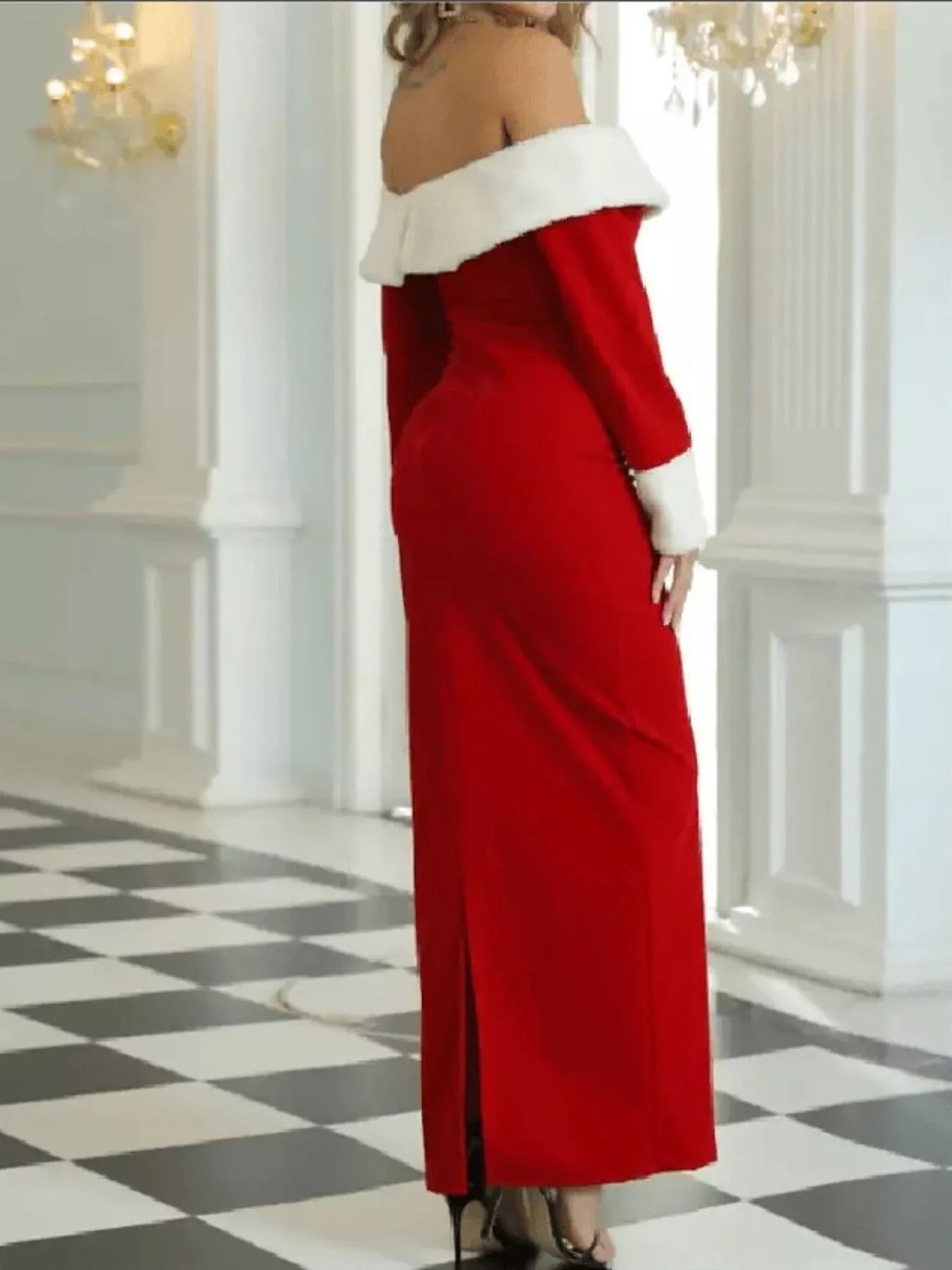Off-Shoulder Long-Sleeve Christmas Maxi Dress